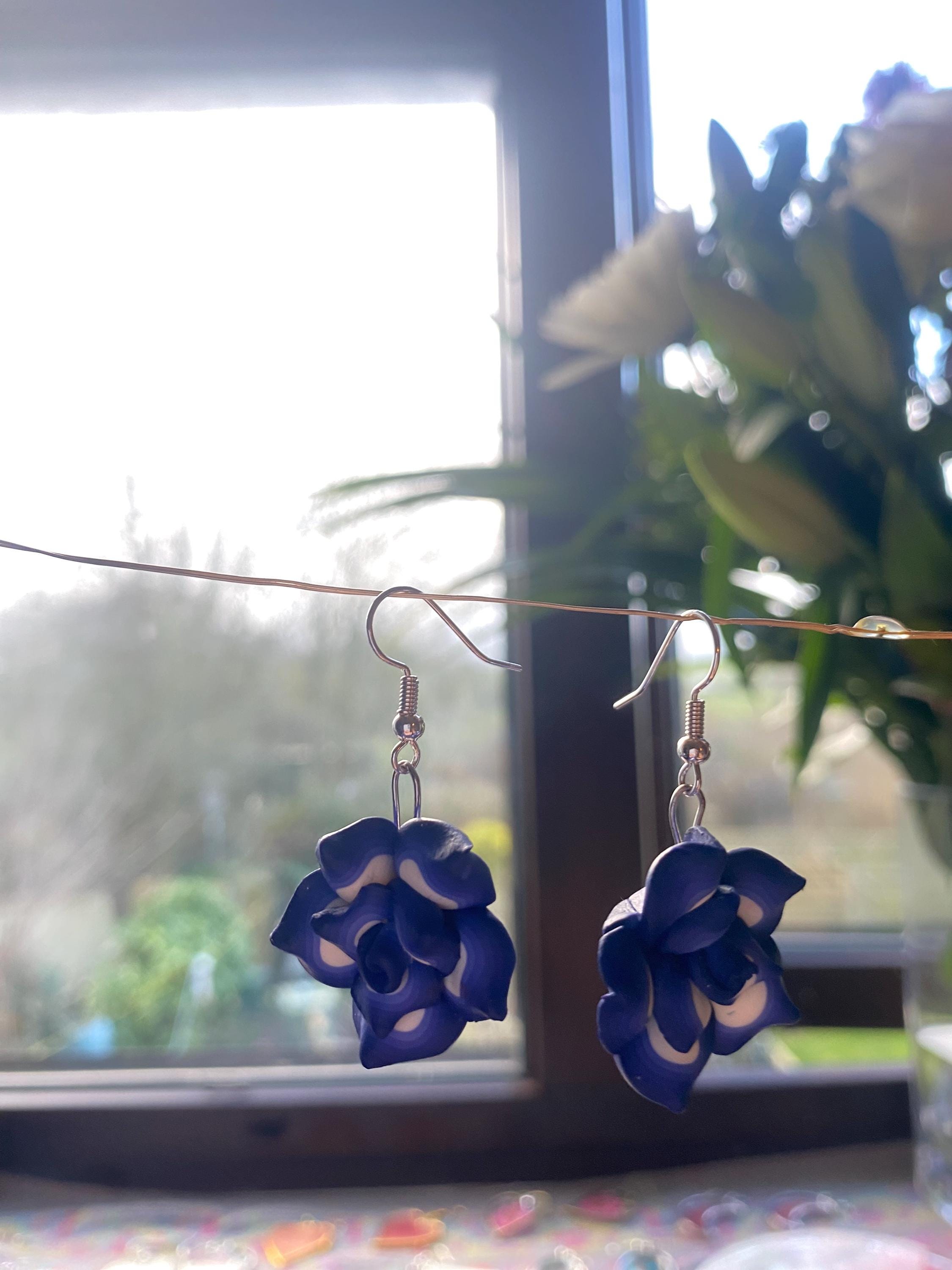 Blue and White Flower Bead Earrings