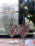 Heart Shaped Pink and Silver Flower Earrings - Silver frame