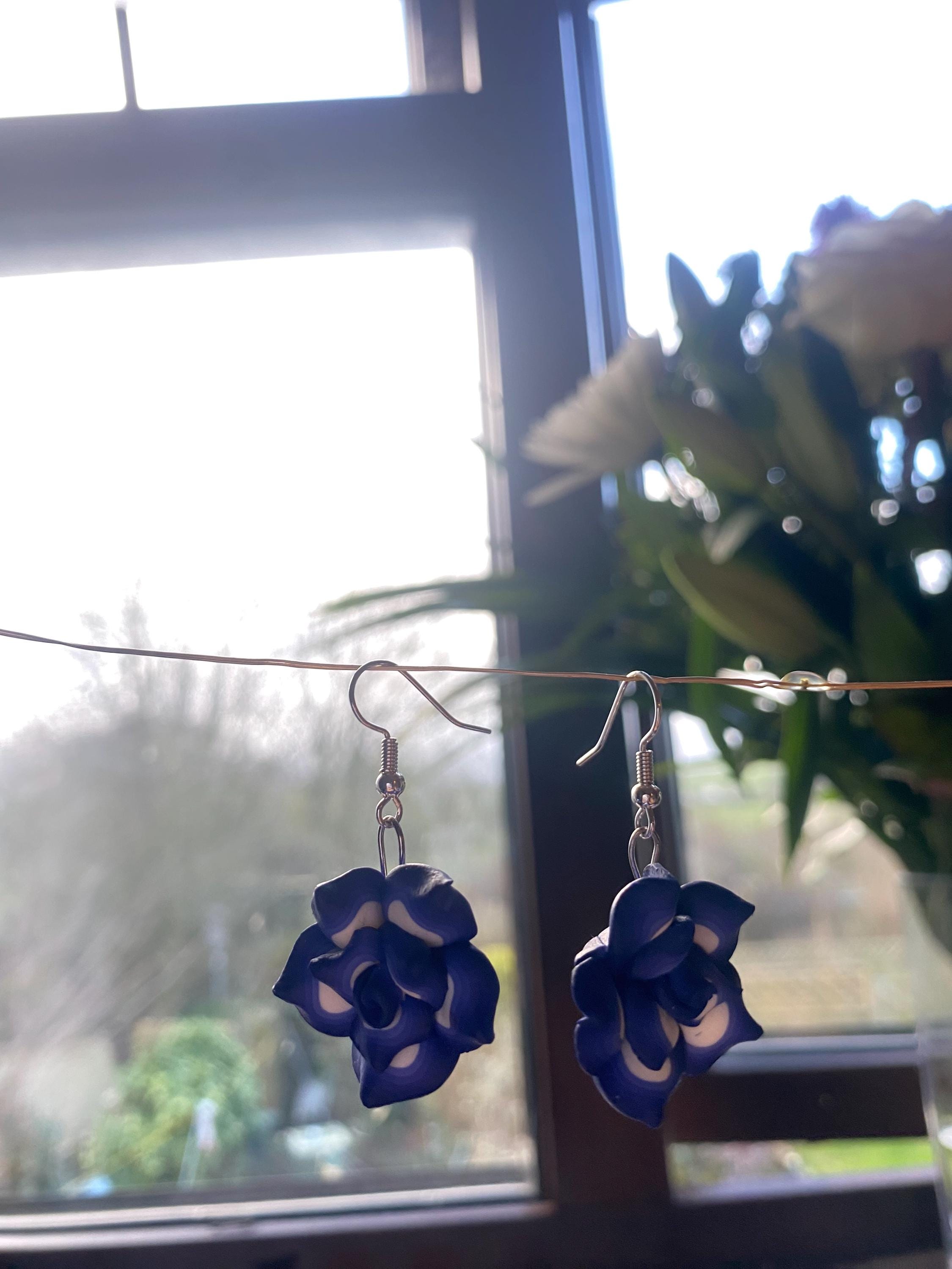 Blue and White Flower Bead Earrings