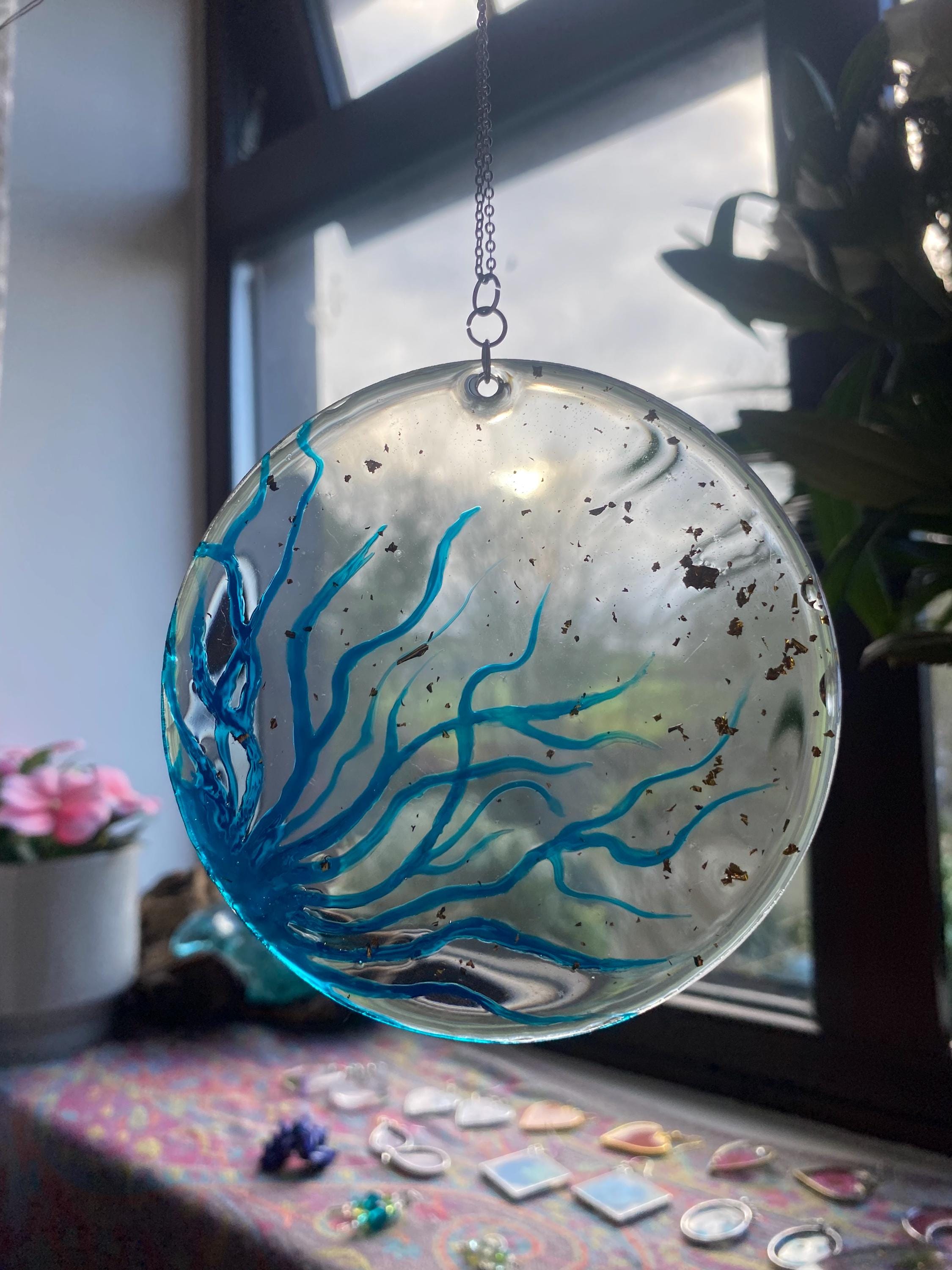 Ocean/Seaweed Suncatcher - Glass and Resin