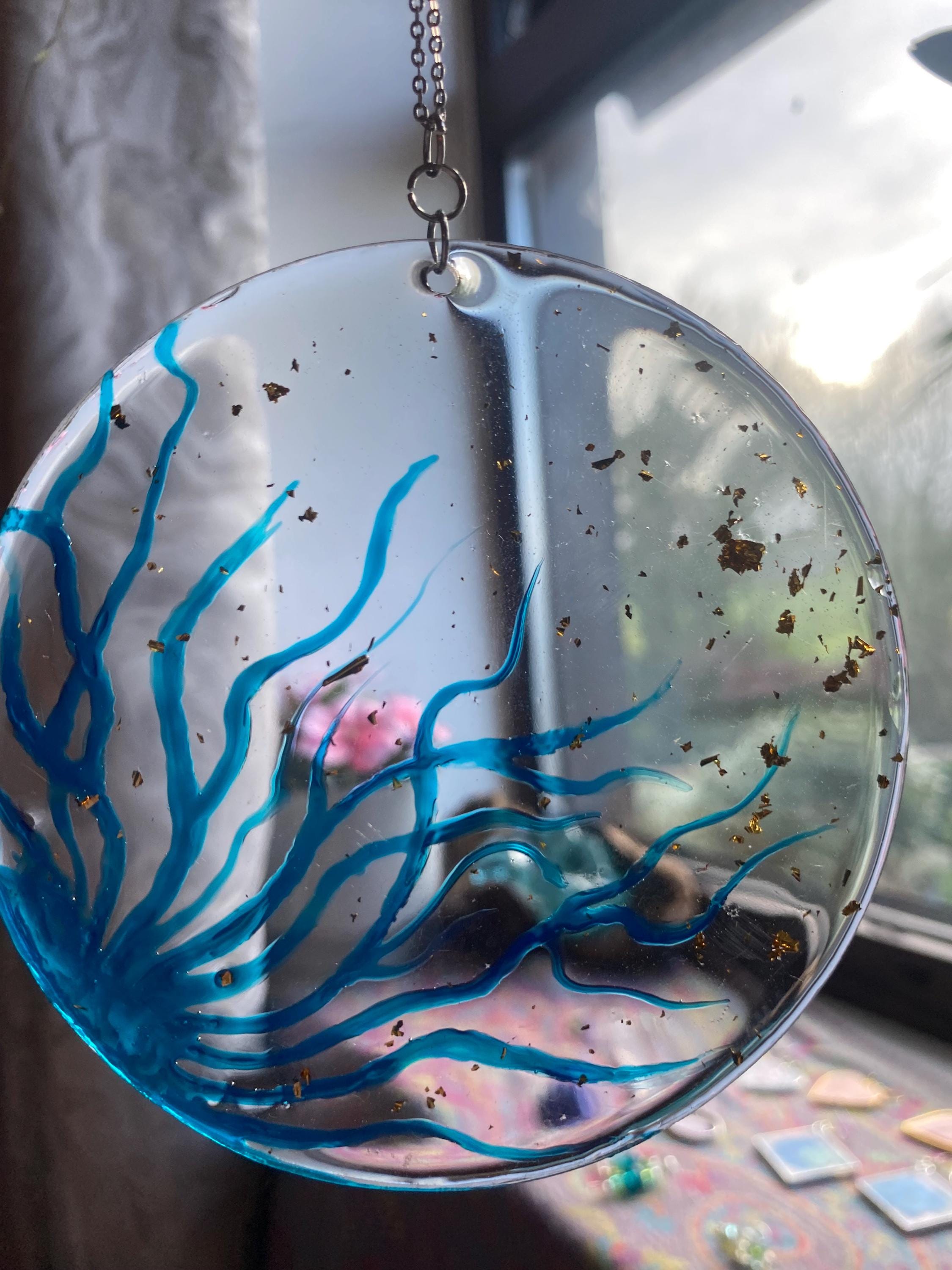 Ocean/Seaweed Suncatcher - Glass and Resin