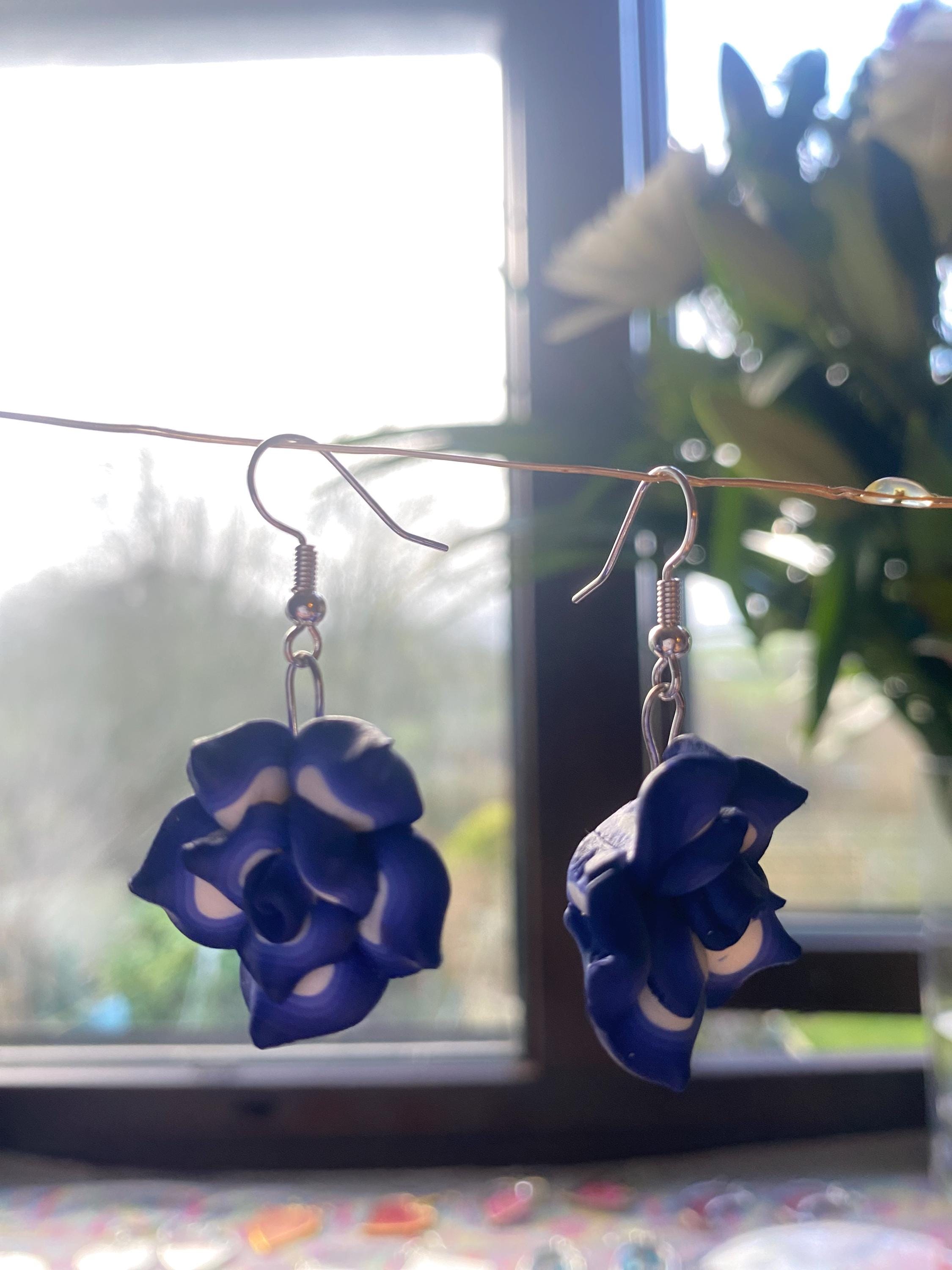 Blue and White Flower Bead Earrings