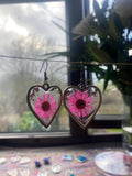 Pink Flower Resin Earrings - Gold frames