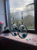 Blue Flower Resin Earrings - Clear with silver frames