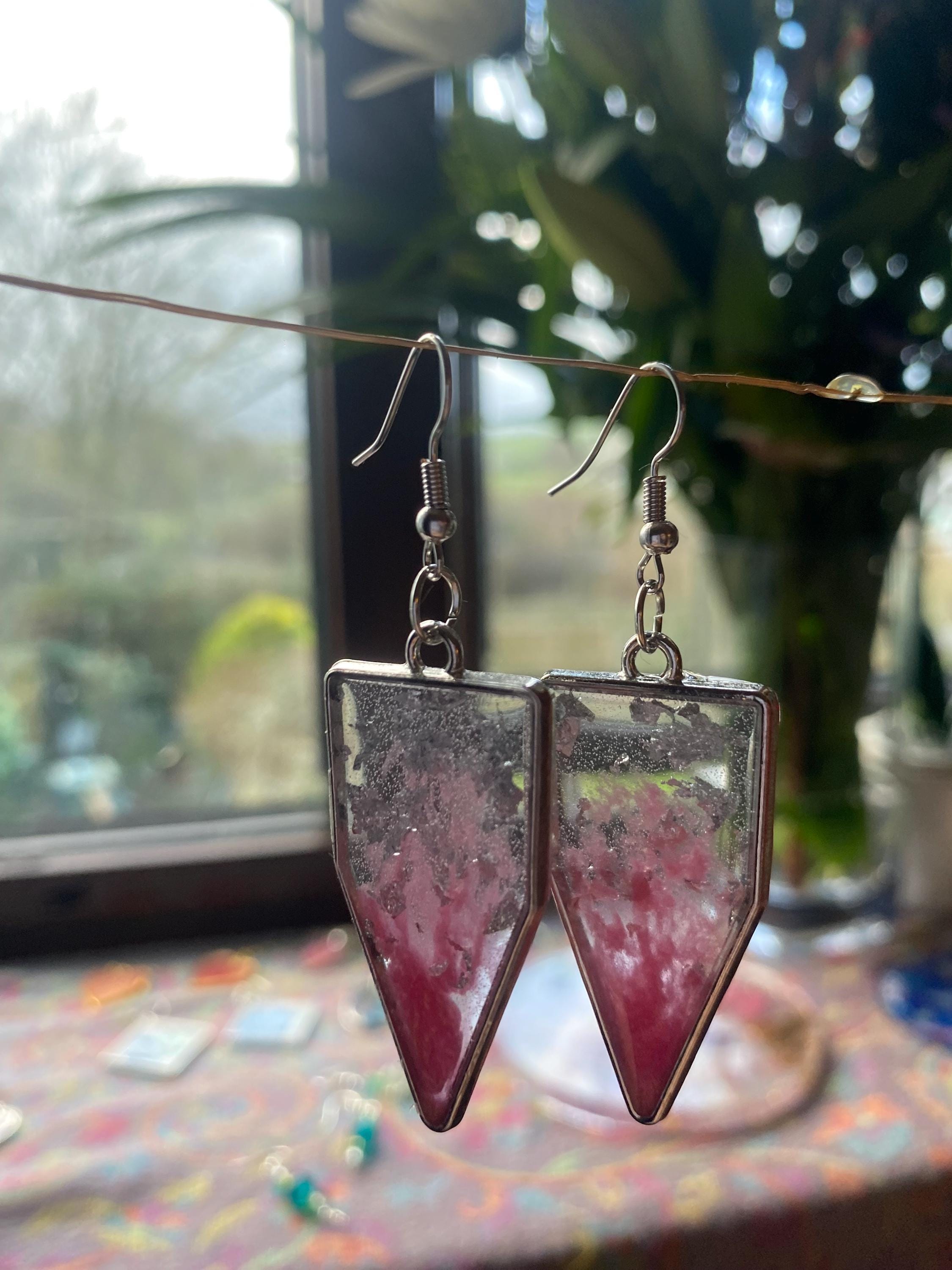 Marble Pink and Silver Fleck Resin Earrings  - Clear with silver frames
